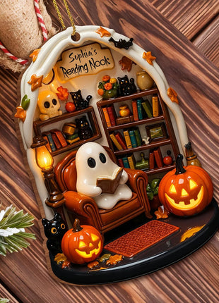 Halloween 2D Flat Acrylic Hanging Decor Creative Cute Reading Ghost Hangs Exquisite Car Pendants Decor for Holiday Gift - Riparo82