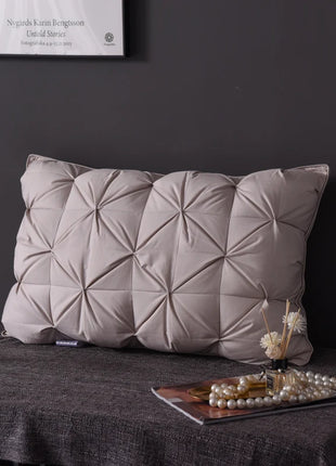 Luxury 100% Goose Down Feather Stuffed Pillows Pinch Pleat Design Neck Protection Bed Pure Cotton Cover Cushion for Sleeping - Riparo82