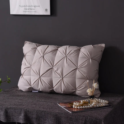 Luxury 100% Goose Down Feather Stuffed Pillows Pinch Pleat Design Neck Protection Bed Pure Cotton Cover Cushion for Sleeping