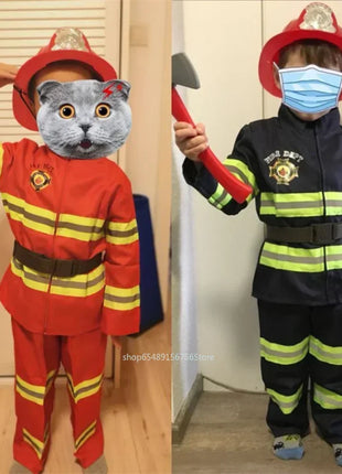 Costume cosplay da pompiere per bambini Ragazzi Ragazze Festa di carnevale di Halloween Sam Uniforme da pompiere Abbigliamento da lavoro Regalo di Natale