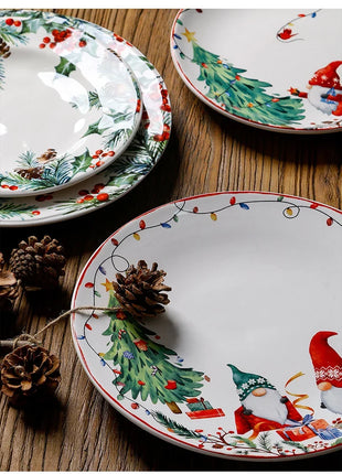 Set di piatti da pranzo in ceramica natalizia per uso domestico sottosmalto piatto rotondo Dim Sum sushi decorativo - riparo82