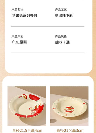 Set di stoviglie natalizie in ceramica, design simpatico cartone animato con mela, piatti da cena occidentali a tema festa, per piatti da dessert per torte, decorazioni per la casa - riparo82