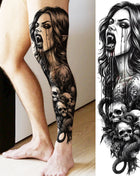 1 Sheet Full Arm Evil Witch Vampire Temporary Tattoos Sleeve Halloween Scary Skull Tatoo Waterproof Horrible Fake Tattoo Sticker - Riparo82