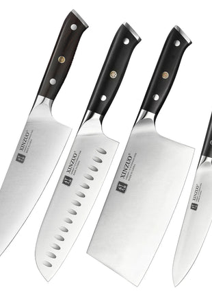 XINZUO Premium Modern 1-8PCS Din 1.4116 Stainless Steel Chef, Santoku, Utility & Paring Knife Set with Black - Riparo82