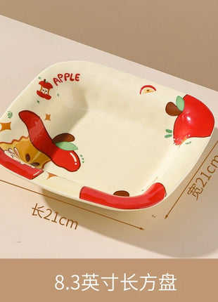 Set di stoviglie natalizie in ceramica, design simpatico cartone animato con mela, piatti da cena occidentali a tema festa, per piatti da dessert per torte, decorazioni per la casa - riparo82