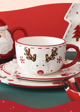 Set di piatti di Babbo Natale dipinti a mano nordici Set di stoviglie per tazze d'acqua con teiera sigillata in ceramica a rilievo rosso - riparo82
