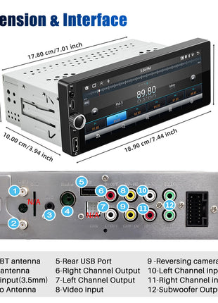 ESSGOO Single 1DIN 6.86" Android 14 4+64G Universal Car Stereo Radio CarPlay Android Auto Bluetooth USB Type-C Wifi FM GPS Navi - Riparo82