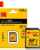 Scheda di memoria SD professionale Kodak Scheda SDHC da 32 GB 128 GB 64 GB SDXC Scheda SD Fotocamera Class10 UHS-I 100 MB/S Capacità effettiva