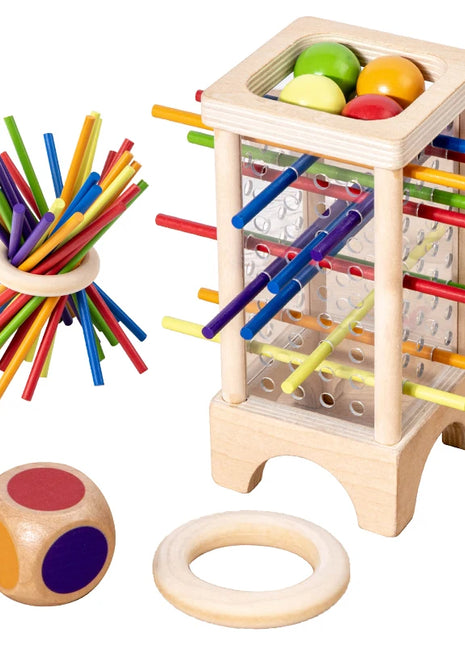 Gioco da tavolo con bastoncini di legno Interazione genitore-figlio Giocattoli in legno Montessori, gioco con cilindro acrilico su 4 lati, gioco di raccolta di bastoncini - riparo82