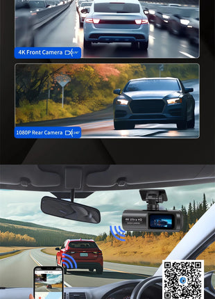 Dash Cam 4K+1080P Dual Lens WIFI GPS Car DVR Camera Video Drive Recorder Dashcam Dual Lens Black Box Front and Rear Night Vision - Riparo82