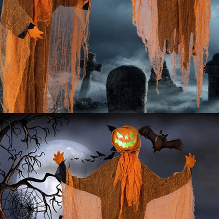 2024 Halloween Hanging Pumpkin Hanging Head Green Light Scary Voice Ghost House Pumpkin Head Prop Halloween Courtyard Decoration