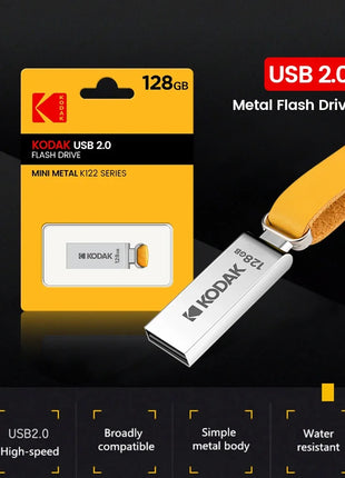 Chiavetta USB 2.0 KODAK 128 GB 64 GB Pendrive 32 GB Chiavetta di memoria in metallo con cinturino in pelle Penna Chiavetta USB per Micro PC