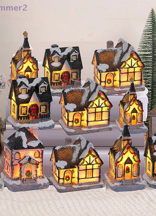 {Summer2}Mini LED Villaggio di Natale Artigianato in resina Edifici di case di neve Luce a LED Decorazione per interni domestici fai da te Regali di Natale
