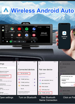 10/11.26 Inch 4K DVR Wireless CarPlay & Android Auto Dash Cam Bluetooth Audio GPS Navigation Dashboard Dual Lens Video Recorder - Riparo82