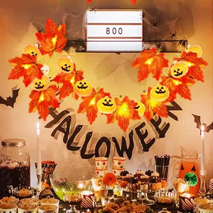 Pumpkin Maple Leaf String Lights Artificial Autumn Leaves LED Light String Fall Decor for Home Party Halloween Thanksgiving