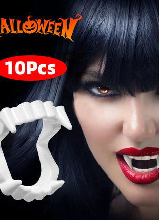 10Pcs Halloween Vampire Denture Luminous Fake Teeth Dress Up Props Horror Zombie Teeth Grim Reaper Braces Glow Party Supplies - Riparo82