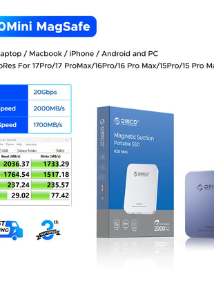 ORICO Mini SSD esterno magnetico per iPhone 16 15 Pro/Max ProRes 2000 MB/s 4K ProRes HDR Registra e memorizza Stato solido portatile