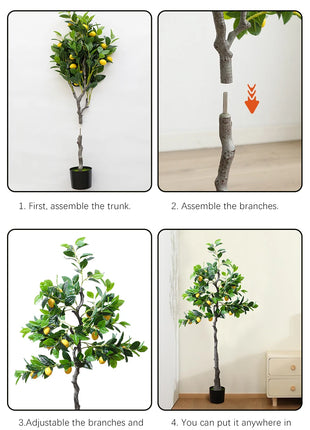 120cm/150cm Artificial Lemon Tree Artificial Tree With Fruit Fake Bonsai Plant Plastic Potted Plant Christmas Home Garden Decor