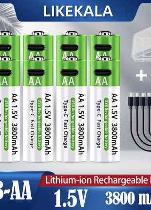 Batterie ricaricabili AA agli ioni di litio LIKEKALA Batterie ricaricabili USB agli ioni di litio 3800 mAh 1,5 V AA + cavo dati e scatola di immagazzinaggio - riparo82