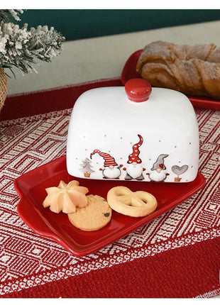 Piatto di burro di Natale Alce in ceramica Babbo Natale Dolci Torta Dessert Piatto Piatti di burro Vassoio di cibo di Natale Vassoio di formaggio Stoviglie - riparo82