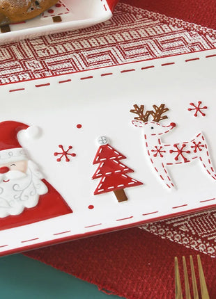Piatto in ceramica per albero di Natale in rilievo nordico Piatto rettangolare creativo Stoviglie in porcellana Decorazioni natalizie Utensili da cucina per la casa - riparo82