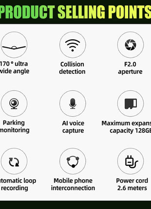 Dash Cam Universal Car DVR Camera Recorder WIFI 2K HD Mini Dashcam 170 ° Wide-Angle Auto Video Recorder - Riparo82
