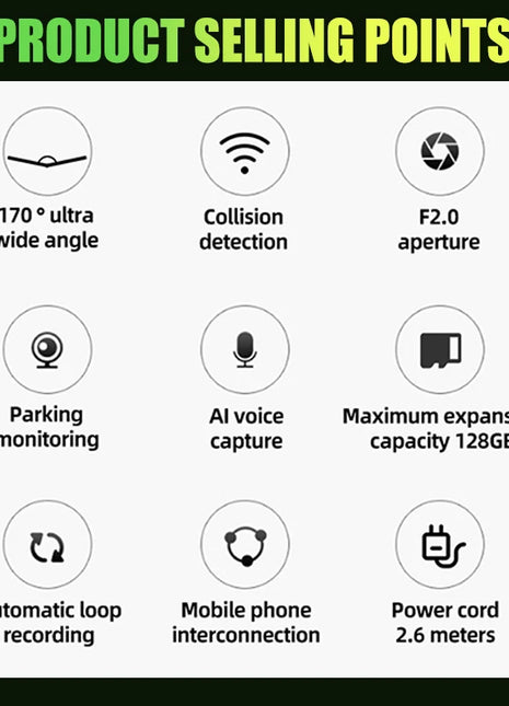 Dash Cam Universal Car DVR Camera Recorder WIFI 2K HD Mini Dashcam 170 ° Wide-Angle Auto Video Recorder - Riparo82