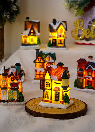 Incandescente inverno decorazione festa di natale mestiere resina di natale luminoso piccola casa ornamento romantico edificio in miniatura del villaggio