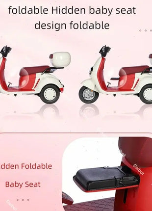 800W Pink/Grey/Red Adults 3 Wheel Electric Tricycle Small With Hidden Foldable Baby Seat/Parent Child Electric Scooter Fashion - Riparo82