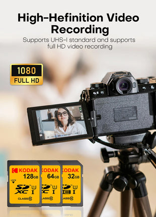 Scheda SD Kodak per HD SLR DV ad alta velocità Classe 10 U1 V30 UHS-I Scheda di memoria video 32GB 64GB 128GB SDXC Sdcards per fotocamera