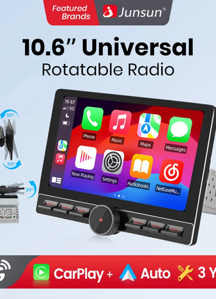 Junsun 10.6 Inch Universal Rotatable 1DIN 2DIN Car Radio Wireless CarPlay Android Auto Touch Screen Multimedia GPS autoradio - Riparo82