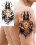 1 Sheet Full Arm Evil Witch Vampire Temporary Tattoos Sleeve Halloween Scary Skull Tatoo Waterproof Horrible Fake Tattoo Sticker - Riparo82