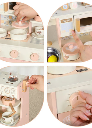 Gioco per bambini Giocattoli in legno Set da gioco per caffè per bambini con cibo da gioco Accessori da cucina Set da cucina Regalo per ragazze e ragazzi dai 3 anni in su - riparo82