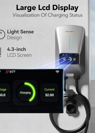 WOLFBOX EV Charging Station Type 2 7KW 32A 1 Phase Electric Vehicle Car Charger Wallbox with LCD Screen APP Control RFID Card - Riparo82