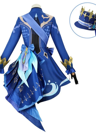 Furina Costume Cosplay Parrucca Capelli Impatto Fontaine Focalors con Cappello Abiti Neri Scarpe Cosplay Tacco Alto per Abiti da Donna