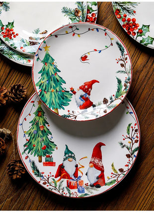 Piatto da pranzo in ceramica Goblin natalizio Piatti da dessert per bistecche di Babbo Natale Piatto da insalata per spaghetti Stoviglie per la decorazione della casa - riparo82