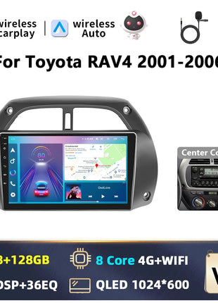 Hikity Wireless CarPlay Android Auto Car Radio For Toyota RAV4 2001-2006 BT Multimedia Player GPS WiFi Head Unit 2din autoradio - Riparo82