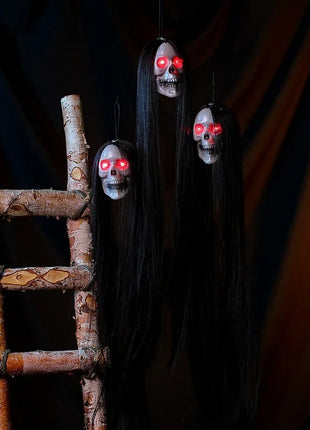 1PCS New Halloween Hanging Long Hair Ghost Skeleton LED Light-emitting Horror Skeleton Ghost Bar Haunted House Decoration Props - Riparo82