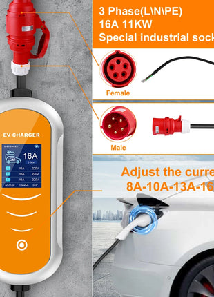 Electric Car Charger 3Phase 16A Portable Charger Type2 EVSE Charging Box Appointment time Cee Plug IEC62196 For Electric Vehicle - Riparo82