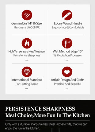 XINZUO Premium Modern 1-8PCS Din 1.4116 Stainless Steel Chef, Santoku, Utility & Paring Knife Set with Black - Riparo82