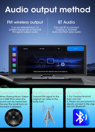 10/11.26" Wireless Carplay Screen for Car,4K Dash Cam HD Car DVR,Android Auto GPS Navigation Video Recorder,1080P Camera,FM,WIFI - Riparo82