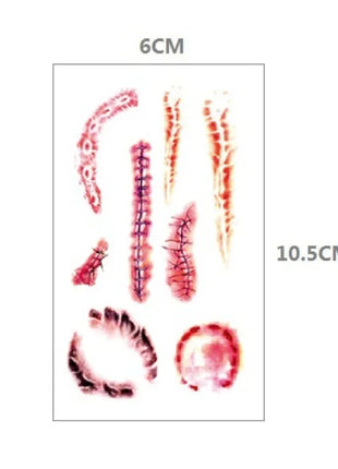 10pcs Halloween Bloody Wound Tattoo Stickers Trick Scary Waterproof Temporary Tattoo DIY Fake Tattoo Halloween Party Decoration - Riparo82