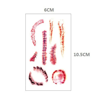 10pcs Halloween Bloody Wound Tattoo Stickers Trick Scary Waterproof Temporary Tattoo DIY Fake Tattoo Halloween Party Decoration