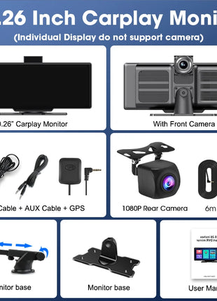 10.26'' Dash Cam 4K Car Mirror Video Player Wireless Carplay Android Auto GPS Car Monitor Multimedia Rearview Camera Dashboard - Riparo82