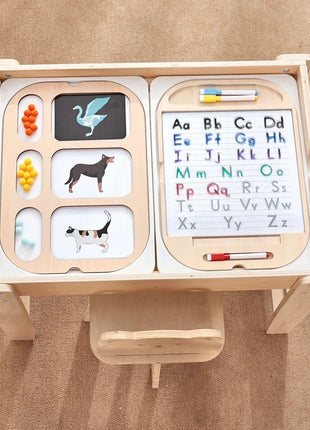 Tavolo sensoriale ottico in legno per bambini Montessori utilizzato per giochi da tavolo sensoriali Regalo di giocattoli per l'ortografia di numeri e lettere - riparo82