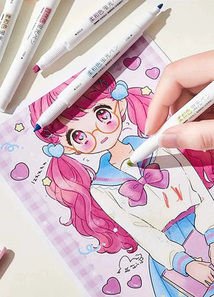 5 Colors Double Headed Highlighter Pen Set Fluorescent Drawing Markers Highlighters Pens Art Japanese Cute Pastel Stationery