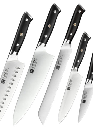 XINZUO Premium Modern 1-8PCS Din 1.4116 Stainless Steel Chef, Santoku, Utility & Paring Knife Set with Black - Riparo82