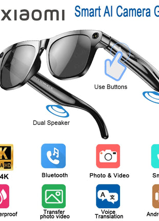 Xiaomi 4k Hd Ai Smart Glasses Camera Wearable Mini Camera Bluetooth Call Voice Assistant Control Smart Sports Camera Glasses - Riparo82