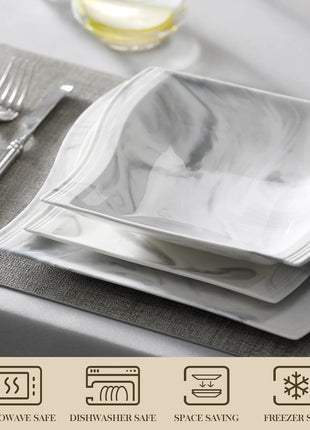 MALACASA FLORA 30/60 pezzi Set di stoviglie in porcellana di marmo con 12 * piatto per la cena, piatto da Dessert, piatto da minestra, tazze e piattini Set di piatti piatti ceramica set - riparo82