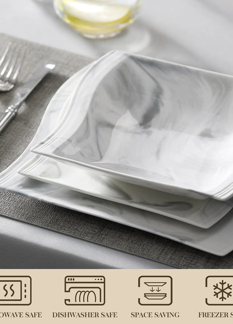 MALACASA FLORA 30/60 pezzi Set di stoviglie in porcellana di marmo con 12 * piatto per la cena, piatto da Dessert, piatto da minestra, tazze e piattini Set di piatti piatti ceramica set - riparo82
